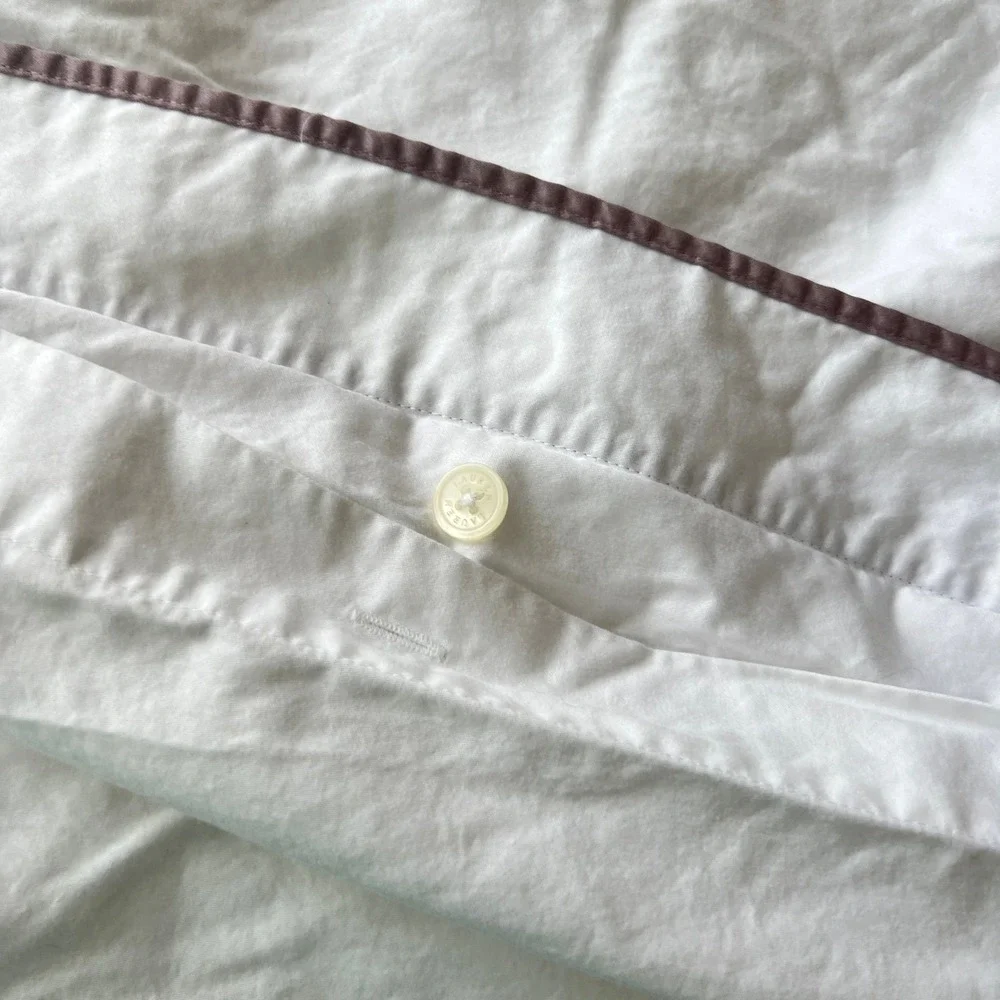 LAUREN RALPH LAUREN Palmer Queen Duvet Cover White Taupe Piped Cotton 92x90 Luxy